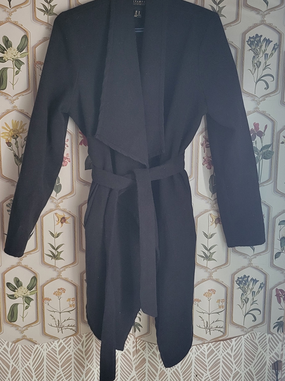 Revamped Outerwear Medium Fleece Black Wrap Belted Women's Coat Pocked